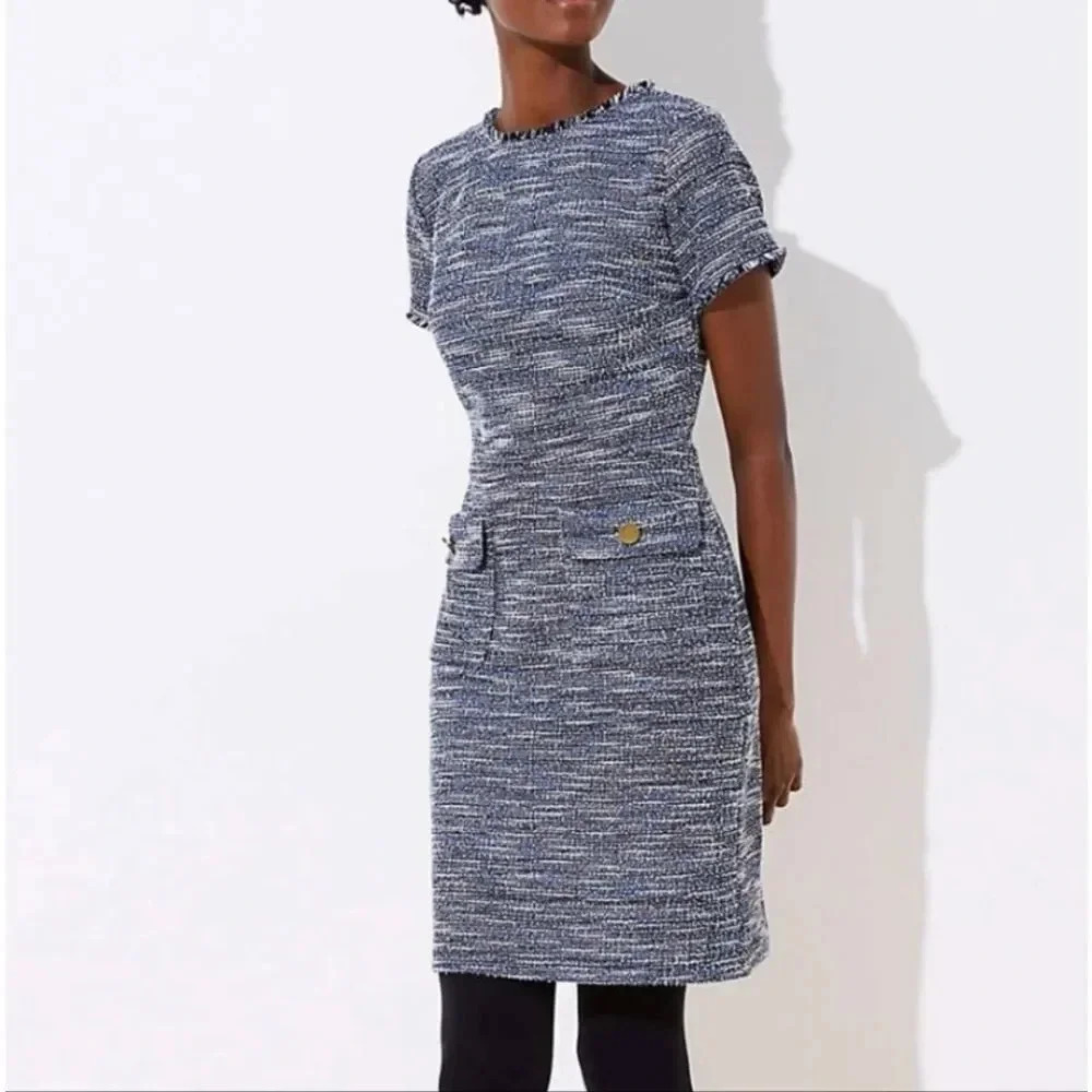 LOFT BOUCLE BUTTON POCKET DRESS